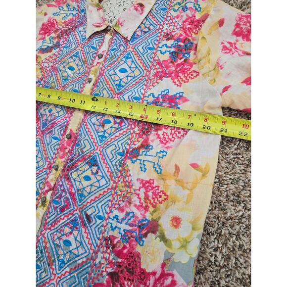 Aratta Silent Journey Floral Embroidered Tunic Shirt Dress Size L Boho Chic - Picture 10 of 12